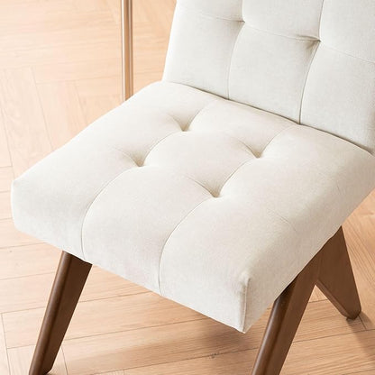 Rowill Modern Upholstered Dining Chairs Parsons Chair Linen Fabric Kitchen Chairs Tufted Armless Dining Room Chairs with Wood Legs Set of 2, Beige