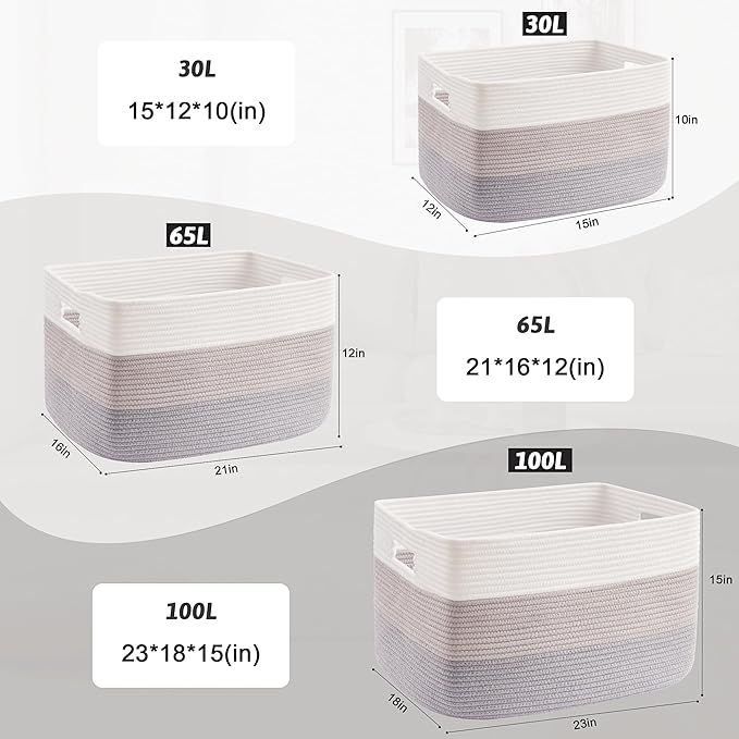 Blanket Basket,Rectangle Woven Baskets for Storage,30L Laundry Basket for Decorative Nursery Blanket,Toys,Dirty Clothes and Magazine in Shelves,Baby Room,and Living Room