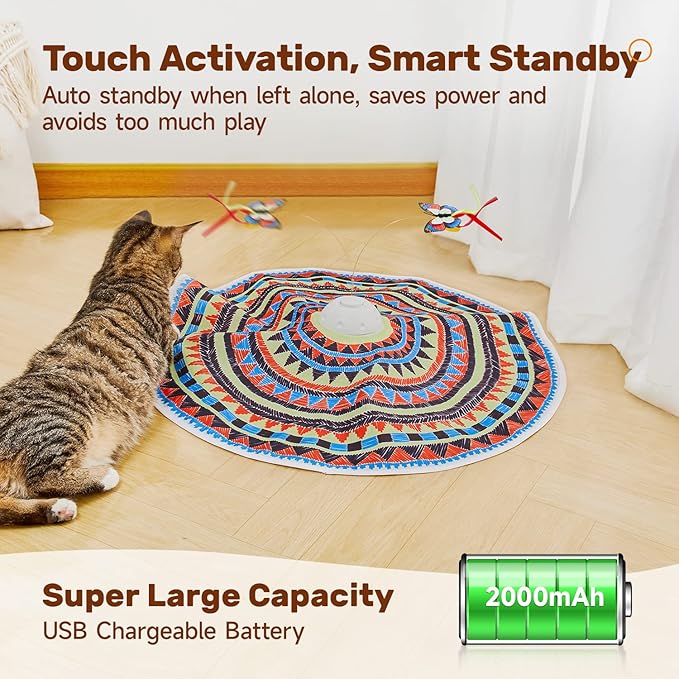 Potaroma Cat Toys Chargeable, 3in1 Hide and Seek, Automatic Interactive Fun, Fluttering Butterfly, Moving Feather, Kitten Wand, Indoor Kitty Exercise Kicker 22.8 Inch Cover for All Breeds