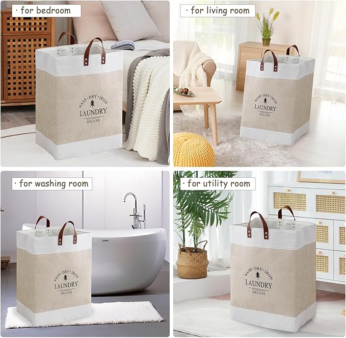 COMFY HOMI 2Pack 76L Laundry Basket & Hamper, Large Collapsible Waterproof Clothes Baskets with Handles, Freestanding Laundry Hampers for Bedroom Bathroom Dorm - 15.8x11.8x21.7 Inch - khaki