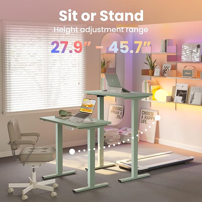HUANUO 32" Small Electric Standing Desk Adjustable Height, 4 Memory Height Settings, Sit Stand Up Desk for Home Office & Computer Workstation, Sage Green