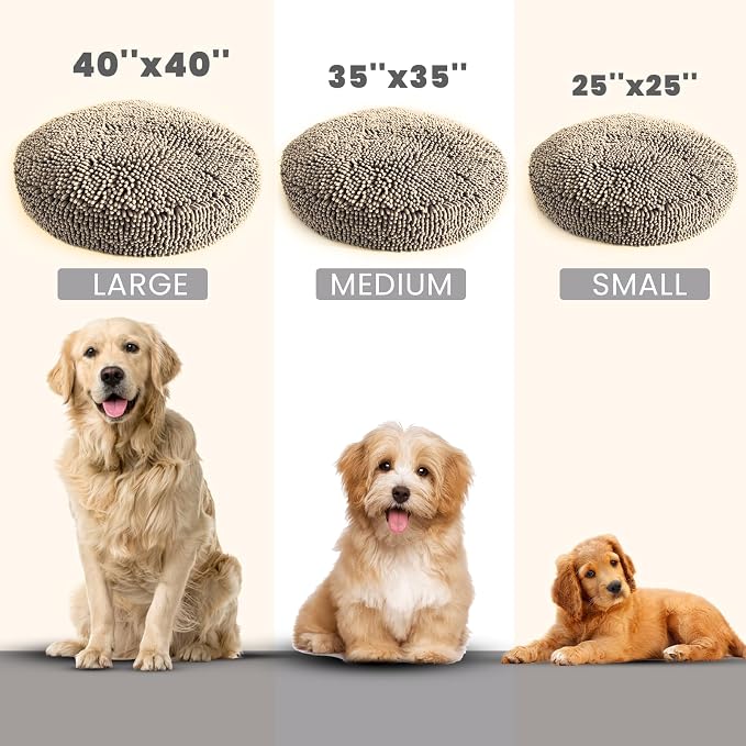 Muddy Mat® Cloud K-9 Bed for Dogs & Cats, Soft & Relaxing Donut Dog Bed, Chenille Material, Removable Cover, Washable & Dryer Safe–Beige Large(40'x40')