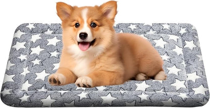 4 Pcs Washable Dog Bed Plush Orthopedic Outdoor Crate Mat with Non-Slip Bottom,Luxe Kennel Pad for Pets,Cozy Cage Cushion&Pet Sleeping Mattress Large Sized,Medium,Small Dogs,24 x 18 inch,Color Blend