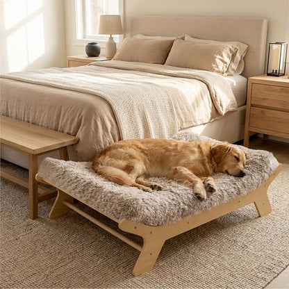 Elevated Wood Dog Bed Frame Mat Set, WoodPattern, X-Large | Raised Sturdy Attractive Dog Sofa Couch Furniture, 110 lb