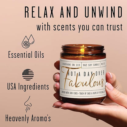 Birthday Gifts for Women Friendship -'Not a Day Over Fabulous' Soy Candle, w/Champagne on Ice I 40th 50th 60th 70th Happy Birthday Gifts for Mom, Grandma, Sister, Coworker, Aunt, Wife I Made in USA
