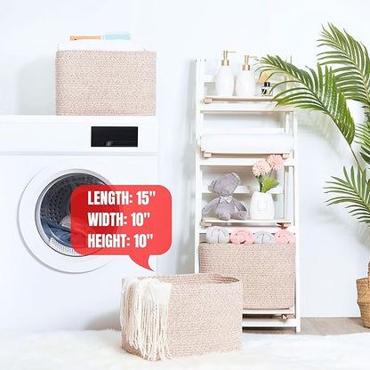 MINTWOOD Design 3-Pack Decorative Woven Storage Baskets for Shelves, Cube Bin Box for Organizing Books, Shoes, Dog Toys, Pantry Closet and Living Room Organizer, Oatmeal Brown