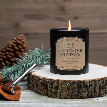Manly Indulgence 5 O'Clock Shadow Scented Candles for Men, 16.5 oz Single Wick, Premium Soy Blend Wax, 60H Burn, Candles for Home Scented – Made in The USA