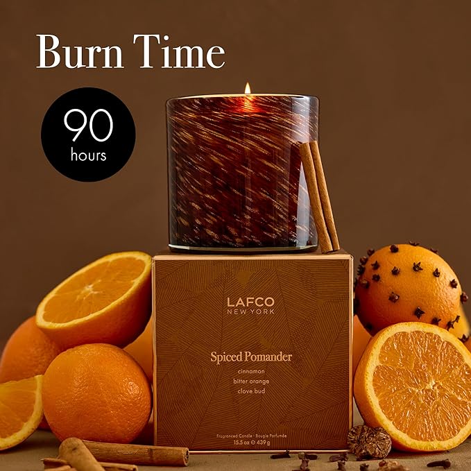 LAFCO New York Holiday Signature Fall Candle, Spiced Pomander - 15.5 oz - 90-Hour Burn Time - Reusable, Hand Blown Glass Vessel - Made in The USA