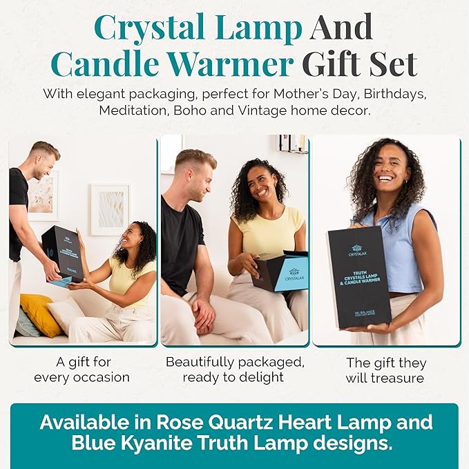CRYSTALAX Candle Warmer Lamp with Kyanite Crystals – Luxury Flameless Candle Melting Lamp for Home Décor, Aromatherapy & Relaxation – Timer, Touch Sensor & 2 Bulbs with Luxury Gifting Packaging