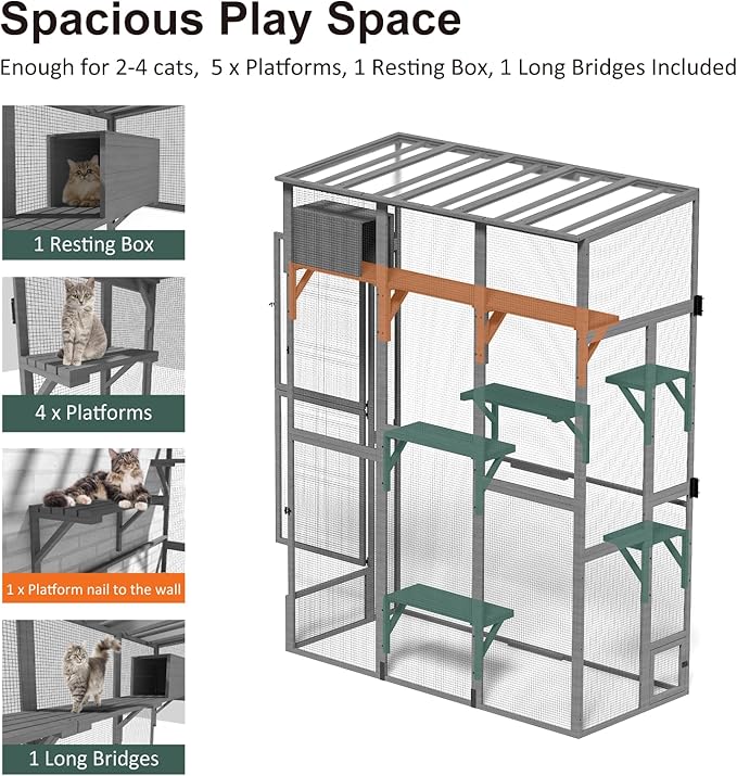 Cat Catio - Extra Large Window Catio Enclosure for Indoor/Outdoor Cats with Multi-Level Platforms, Weatherproof Roof - Spacious Cat Cage Playhouse for Multiple Pets (74.8"x33.5"x100")