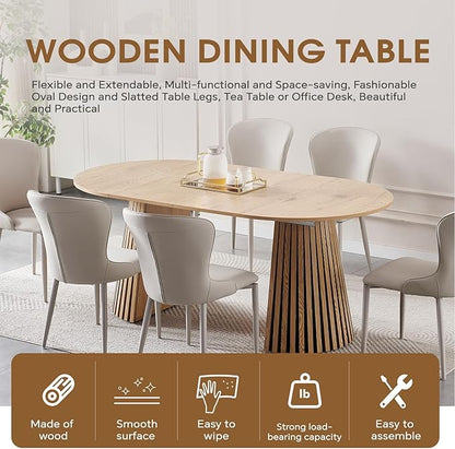 39.4"-71" Extendable Dining Table,Wood Expandable Kitchen Table for 4-10,Rustic Dining Room Table with Dual Pyramid Pedestal,Oval Wood Dining Table for Gatherings