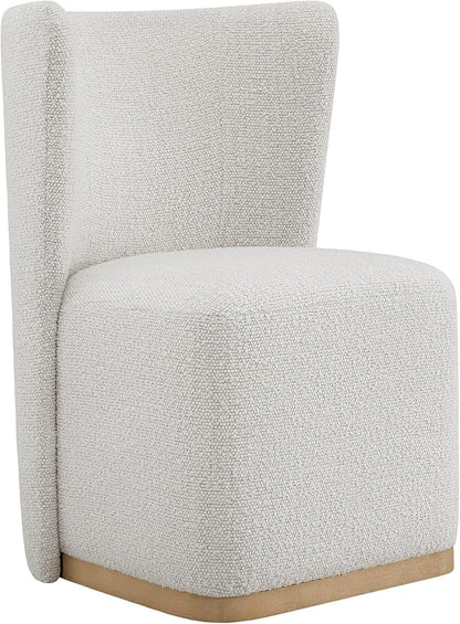 CHITA Upholstered Rolling Dining Chair on Casters Set of 2, FSC Certified Modern Fabric Dining Chair with Casters, Boucle Dining Chairs for Reading Room Kitchen Dining Room, Pearl