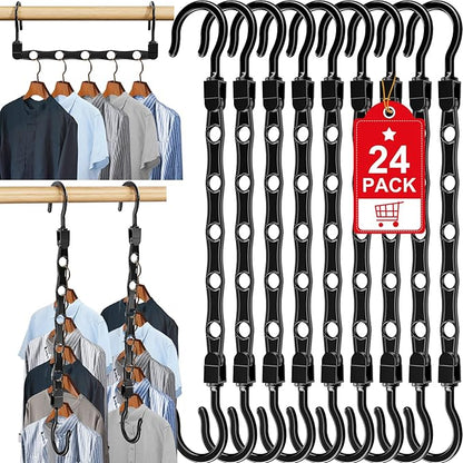 24 Pack Hangers Space Saving Magic Space Saver Storage Smart Plastic Clothes Hanger Organizer Closet Organizers and Storage for Closet Wardrobe Apartment College Dorm Room Essentials, Black