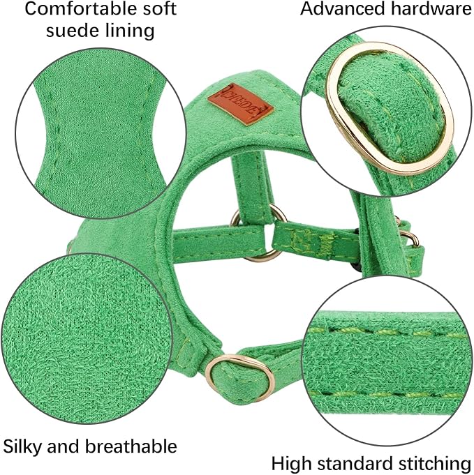 No Pull Dog Harness- Lightweight, Soft, Adjustable Small Harness Collar and Leash Set, Suitable for Cats Puppy Small and Medium-Sized Dog Outdoor Training and Running (Green, S)