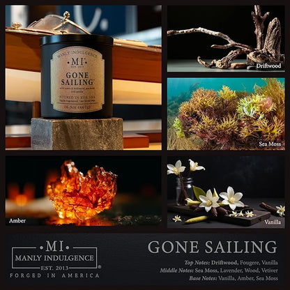 Manly Indulgence Gone Sailing Scented Candles for Men, 2 Wick, 16.5 oz, Premium Soy Blend Wax, 60H Burn, Candles for Home Scented - Made in The USA