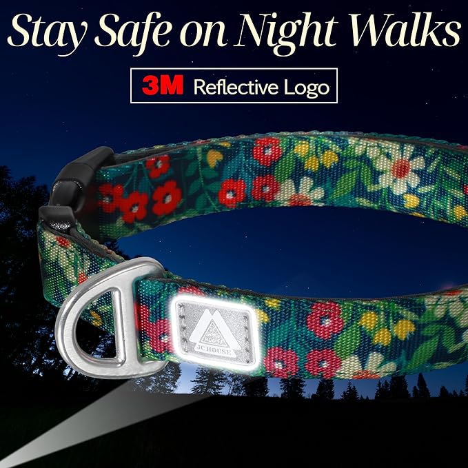 Small Dog Collar with Reflective Logo and Soft Padded Neoprene,Floral Print Design, Adjustable,Lightweight & Durable, Neck Size 9’’-14’’ (Floral, S)