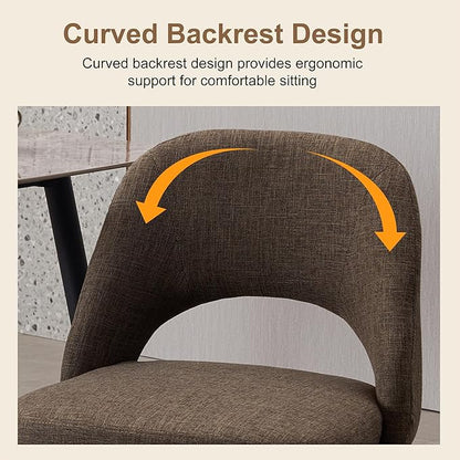 Modern Dining Chairs, Fabric Upholstered Accent Kitchen Chairs with Comfy Padded Seat & Sturdy Metal Legs, Side Farmhouse Chairs for Dining Room, Living Room, Restaurant (Brown, Set of 4)