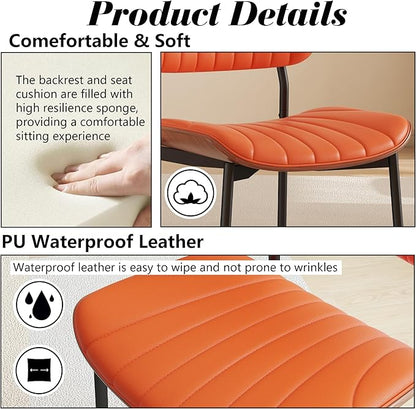Modern PU Leather Dining Room Chairs Set of 2, Upholstered Kitchen Chairs with Walnut Bentwood Back and Metal Legs Adjustable Feet for Kitchen Dining Room(Orange)