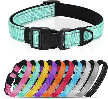 Reflective Dog Collar with Quick Release Buckle - Metal Ring - Adjustable Soft Neoprene Padded Basic Dog Collar for Small Medium Large Dogs (Teal, Medium :Width 1",Neck 13.8-19.6")