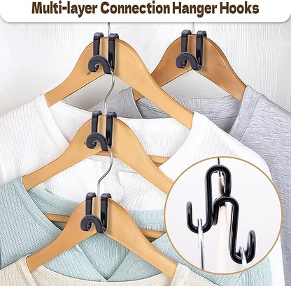 Mlici Clothes Hanger Connectors - 60 Pcs Multi-Level Cascading Hooks, Heavy Duty Plastic Mini Hooks for Space Saver Closet Organizer, Black