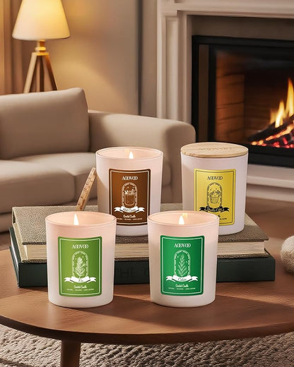 AOOVOO Christmas Candles Set for Women - 4 Pack Candles for Home Scented, Aromatherapy Candle with Crystals, 28 oz 200 Hour Long Lasting Candle, Winter Fragrance of Cedar, Fir, Hot Cocoa, Vanilla Cake