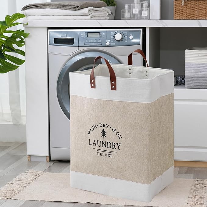 COMFY HOMI 2Pack 76L Laundry Basket & Hamper, Large Collapsible Waterproof Clothes Baskets with Handles, Freestanding Laundry Hampers for Bedroom Bathroom Dorm - 15.8x11.8x21.7 Inch - khaki