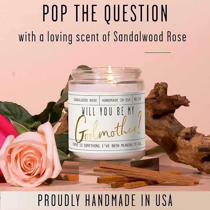 Godmother Proposal Gift - 'Will You be My Godmother!' Candle, w/Coconut & Vanilla - God Mother Proposal Gift I God Mom Proposal I GodMom Proposal I 50Hr Burn, USA Made