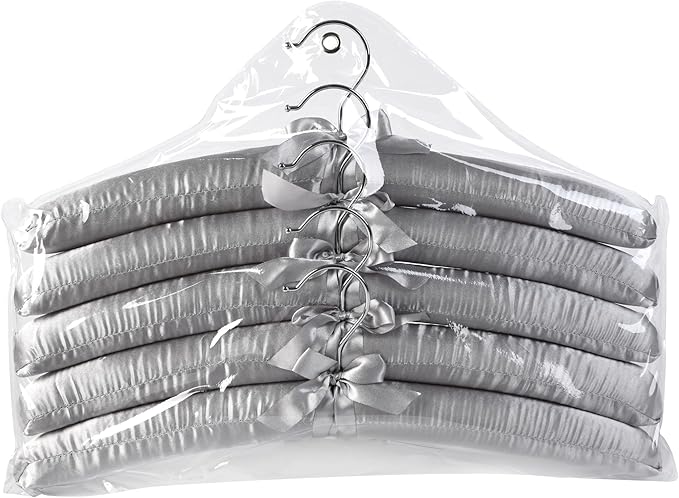 Grey Satin Padded Sweater Hangers 10 Pack, Blouse Hanger with Thick & Soft Foam for Bridal Wedding Dress Lingerie, Smooth Silk Covered Shirt Hanger Without Shoulder Bump