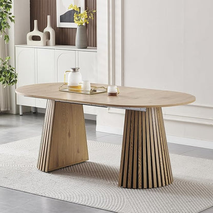 39.4"-71" Extendable Dining Table,Wood Expandable Kitchen Table for 4-10,Rustic Dining Room Table with Dual Pyramid Pedestal,Oval Wood Dining Table for Gatherings