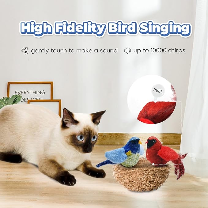 LEWISER Cat Toys Chirping Tit 2 Pcs with Catnip SilverVine, Suitable for Cat Wand Toys, Simulation Bird Design, Interactive Toys for Indoor Kitty Kitten Exercise, Red and Blue