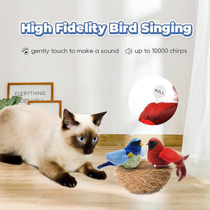 LEWISER Cat Toys Chirping Tit 2 Pcs with Catnip SilverVine, Suitable for Cat Wand Toys, Simulation Bird Design, Interactive Toys for Indoor Kitty Kitten Exercise, Red and Blue