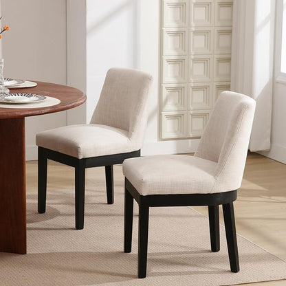 Modern Dining Chairs Set of 4 Comfortable Dining Room Chairs with Back, Linen Fabric Upholstered Kitchen Side Chairs with Black Wood Legs for Living Room, Beige