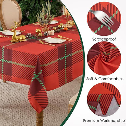 Christmas Tablecloth Rectangular 60x84 Inch Tablecloths for 4ft Waterproof, Machine Washable Polyester Table Cover for Xmas Party, Winter Holiday Home Decoration in Festive Checkered Red 1pack