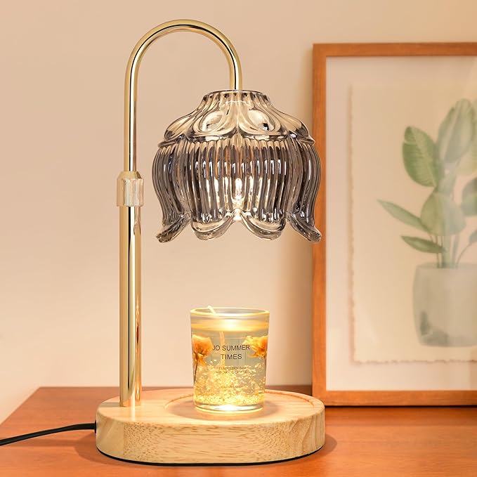 Candle Warmer lamp with Timer Dimmer,Electric Candle Warmer, Vintage Flower Lotus lamp,Compatible with Various Candles, Gifts for Mom Women,Candle Lamp for Bedroom Home Decor (Flower lamp-Silver Gray)