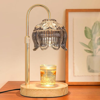 Candle Warmer lamp with Timer Dimmer,Electric Candle Warmer, Vintage Flower Lotus lamp,Compatible with Various Candles, Gifts for Mom Women,Candle Lamp for Bedroom Home Decor (Flower lamp-Silver Gray)