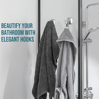 TAILI Stylish 304 Stainless Steel Bathroom Suction Hooks for Towel, Bathrobe, Loofah, No Damage Hanging Glass Shower Wall Hook, Patented Strong Suction Cup Holder, Hold Up to 11 Lbs, A-Cuboid Silver