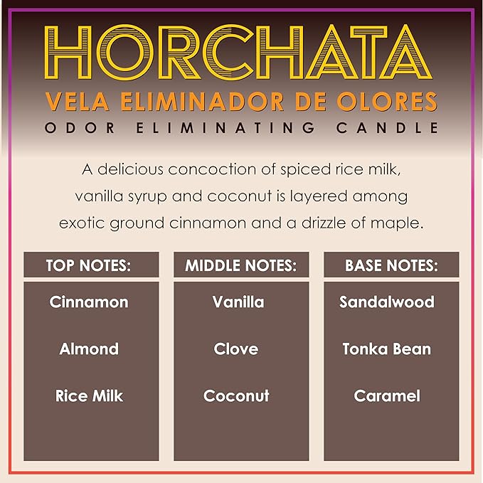 Horchata Odor Eliminating Highly Fragranced Candle - Eliminates 95% of Pet, Smoke, Food, and Other Smells Quickly - Up to 80 Hour Burn time - 12 Ounce Premium Soy Blend