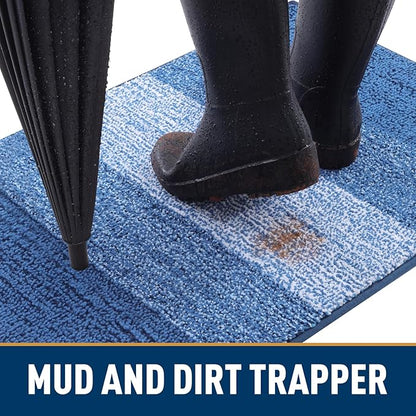 Smiry Dog Door Mat for Muddy Paws, Absorbs Moisture and Dirt, Low-Profile Entryway Mat with Non-Slip Backing, Entry Indoor Outdoor Doormat for Inside Floor (48x32 Inches, Navy Blue, Striped)