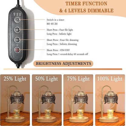 Candle Warmer lamp with Timer Dimmer,Electric Candle Warmer, Vintage Flower Lotus lamp,Compatible with Various Candles, Gifts for Mom Women,Candle Lamp for Bedroom Home Decor (Flower lamp-Silver Gray)