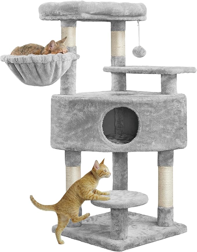 Topeakmart 46'' Cat Tree Cat Tower, with Thicker Scratching Posts, Larger Plush Perch, Spacious Condo, Basket, Multi-Level Cat Condo Furniture for Indoor Cats Kitty Pet Play House