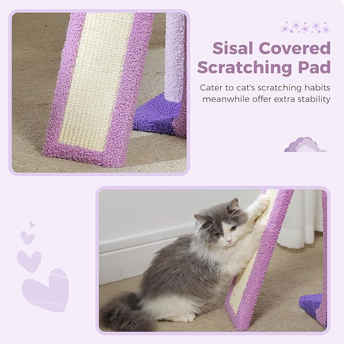 PETEPELA Flower Cat Tree for Indoor Cats, 32'' Small Cat Tower Cat Condo with Sisal Scratching Ramp, Cozy Hammock and Removable Flower Bed Perch for Kittens, Purple