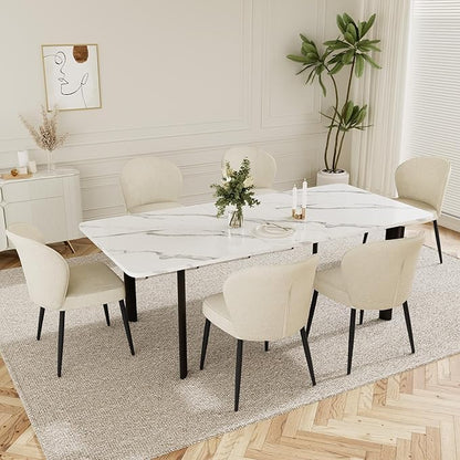Dining Chairs Set of 2, Modern Fabric Dining Room Chairs with Curved Backrest Well-Padded Seat, Upholstered Kitchen Chairs for Living Dining Room, White