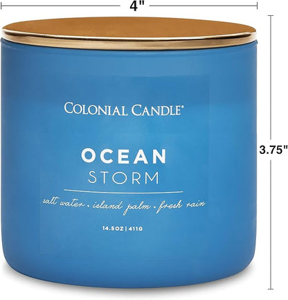 Colonial Candle Ocean Storm Scented Jar Candle, Pop of Color Collection, 3 Wick, Blue, 14.5 oz - Up to 60 Hours Burn