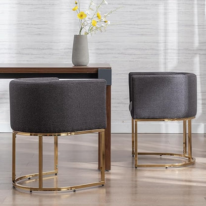 Linen Fabric Dining Chair Modern Barrel Arm Chairs with Black Frame, Upholstered Kitchen Chairs 18.5" Wide Accent Chair for Living Room Dining Room Restaurant, Charcoal