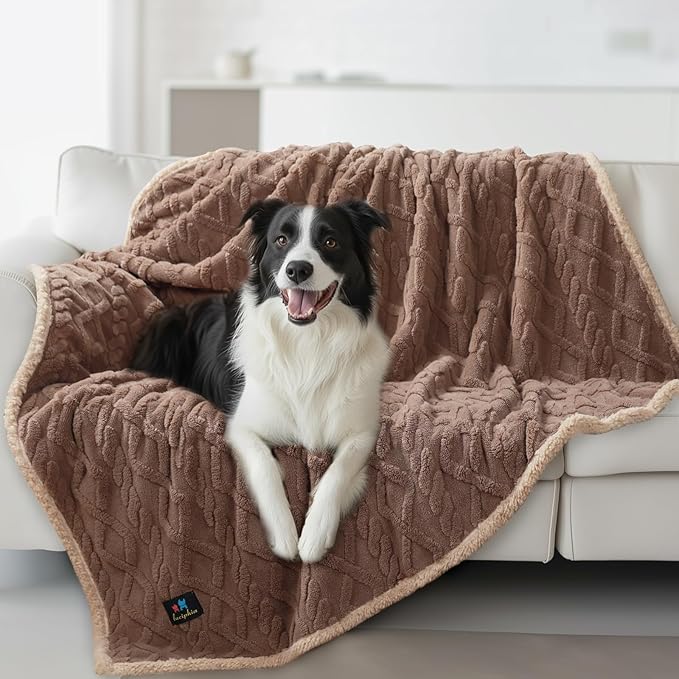 Waterproof Pet Blanket, Liquid Pee Proof Dog Blankets for Sofa Bed Couch, Reversible Sherpa Fleece Furniture Protector Cover for Small Medium Large Dogs Cats,Khaki Large（65" x 57"）