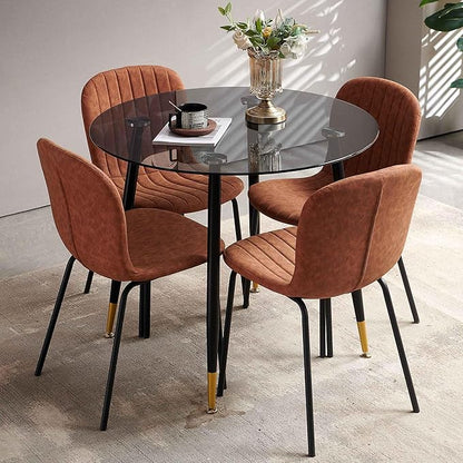 5-Pcs Round Dining Table Set for 4, 35.43" Round Kitchen Table Transparent with 4 Upholstered Home Chairs Space Saving Dining Chairs for Dining Room/Kitchen