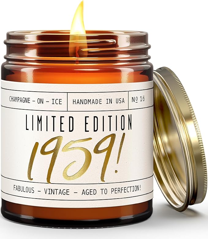 66th Birthday Gifts for Women - 'Limited Edition 1959' Soy Candle, w/Champagne on Ice I 66 Birthday Gifts for Women I 66th Gift for Her Ideas I 9oz Reusable Jar, 50Hr Burn, Made in USA