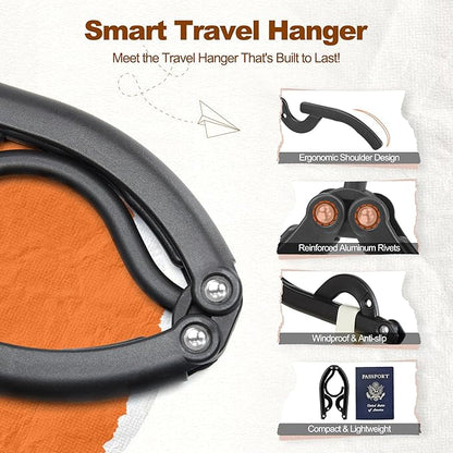 HOUSE DAY Foldable Travel Hangers 10 Pack w/10 Clips, Cruise Essentials 2025, Portable Hanger Collapsible Hangers Plastic, Travel Must Haves for Suitcase, Hotel, RV, Road Trip, Flying, Camping-Black