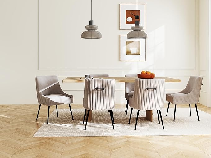 Velvet Dining Chairs Set of 2,Gray Upholstered Living Room Chairs with Black Metal Legs, Modern Tufted Accent Chairs for Living Room, Study Room, Kitchen