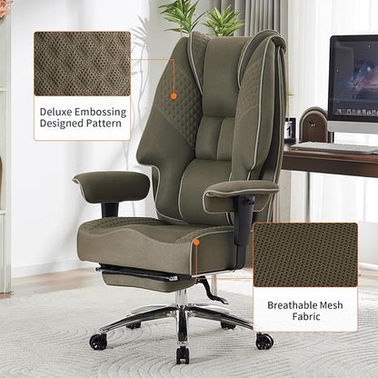Big and Tall Office Chair 400lbs Wide Seat, Leather High Back Executive Office Chair with Lumbar Support, Ergonomic Chairs Padded Armrests & Thick Cushion (Mesh Green)